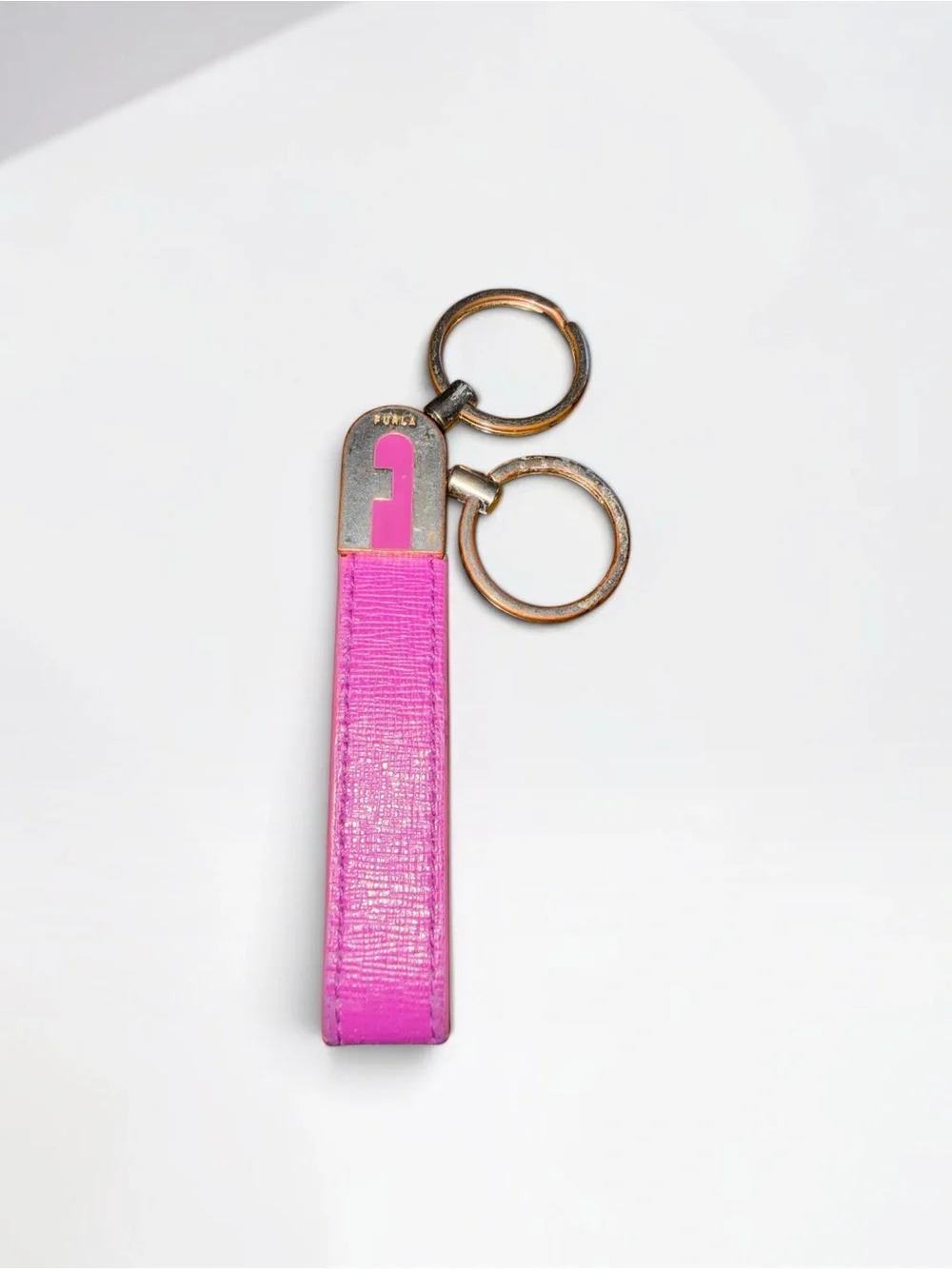 Furla Hot Pink Leather Key Strap with Gold Rings